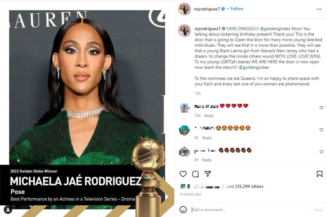 Michaela Jaé Rodriguez a primeira atriz trans a ganhar o Globo de Ouro